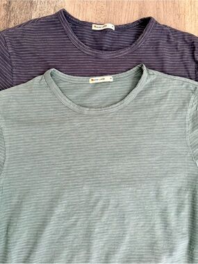 Marine Layer Striped Crew Tees — Slate Blue + Sage Green Soft